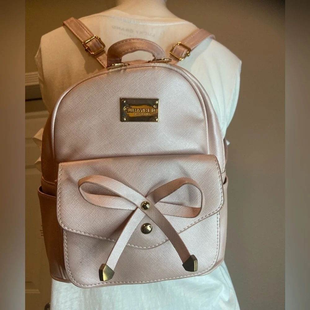 I Ihayner~Sweet Light Pink Bowknot Faux Leather Mini Backpack/Purse~Poly Lining~
